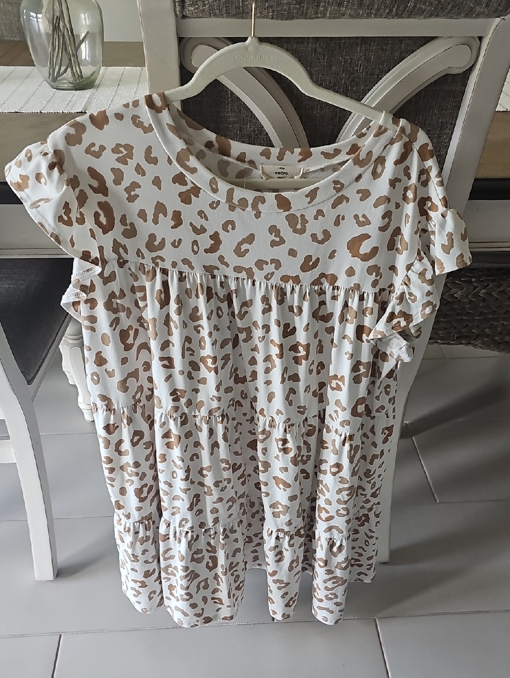 entro White Dress with Brown Leopard Print